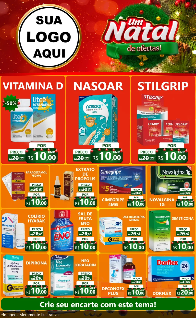 Modelo de Encarte para Encarte Grande com o tema Um Natal de Ofertas para Farmácia