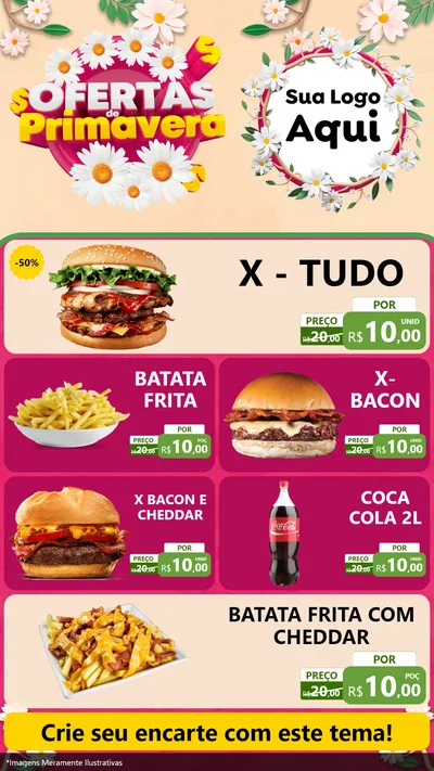 Modelo de TV para TV Vertical com o tema Ofertas de Primavera para Hamburgueria