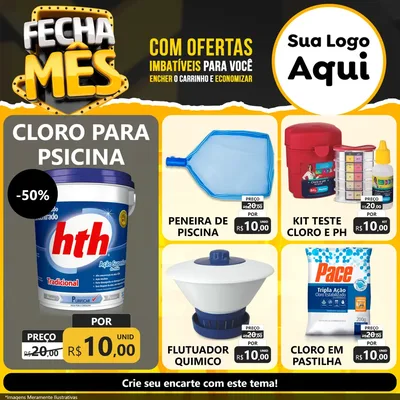 Modelo de Rede Social para Feed Facebook com o tema Fecha Mês para Produtos para Piscina