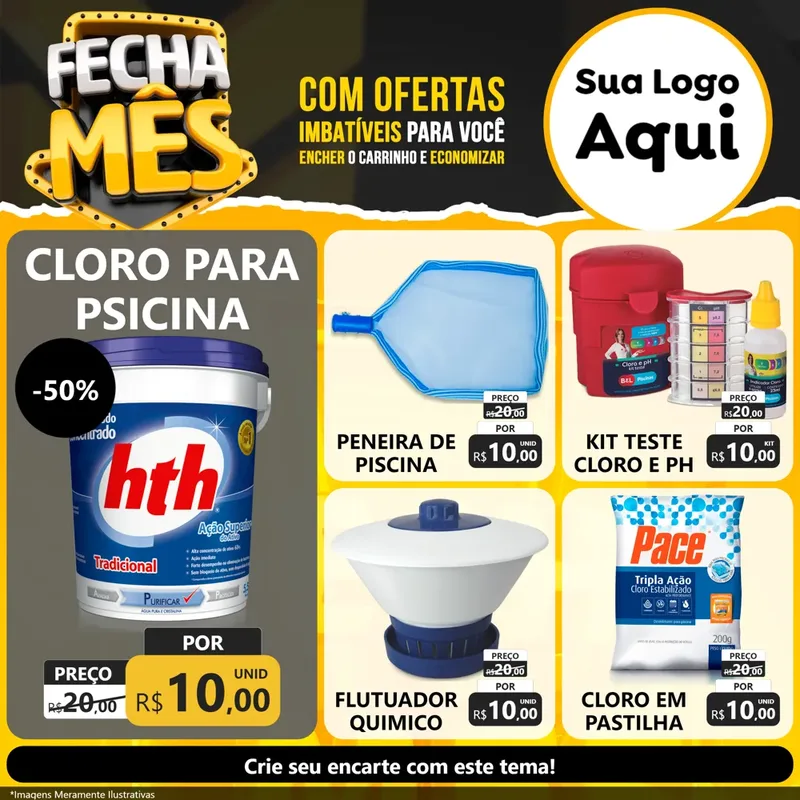 Modelo de Rede Social para Feed Facebook com o tema Fecha Mês para Produtos para Piscina