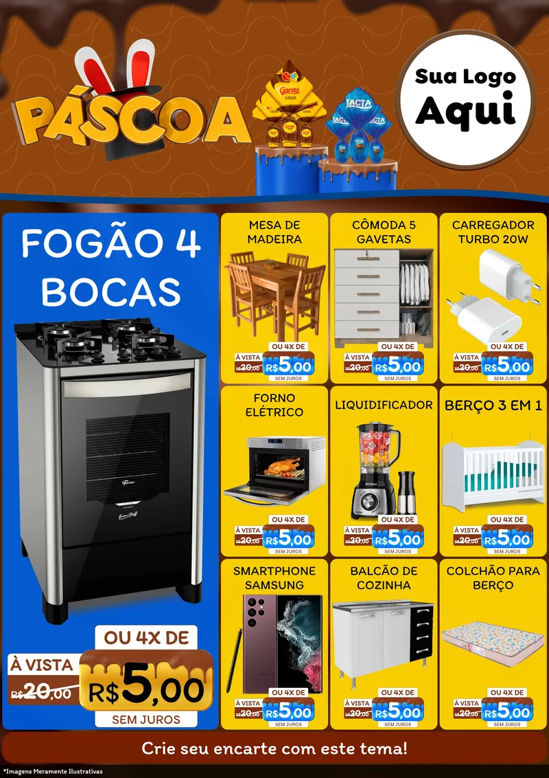 Modelo de Encarte para Encarte A4 Vertical com o tema Páscoa para Móveis e Eletro
