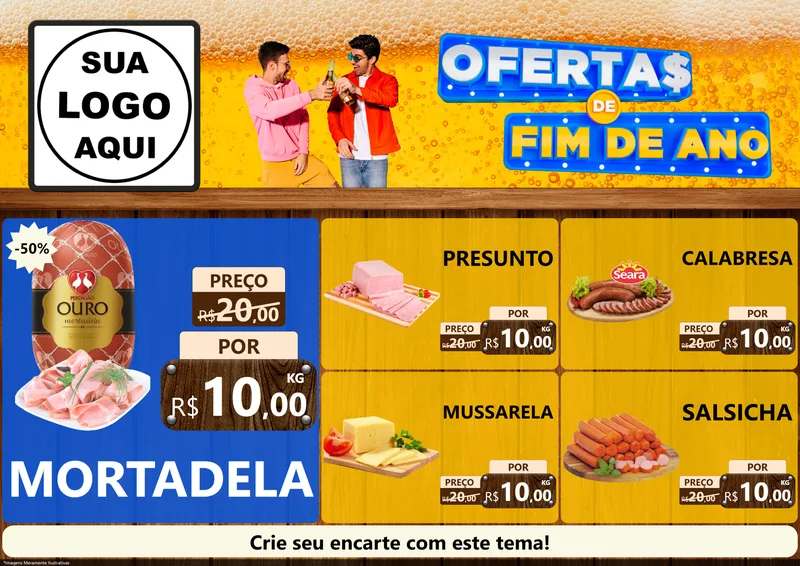 Modelo de Encarte para Encarte A4 Horizontal com o tema Ofertas de Fim de Ano para Frios e Laticínios