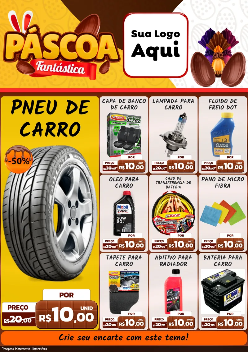 Modelo de Encarte para Encarte A4 Vertical com o tema Páscoa Fantástica para Auto peças