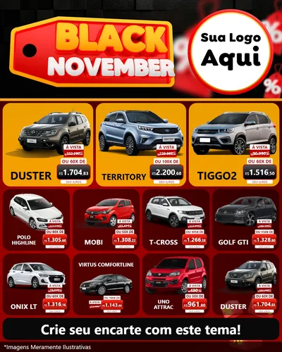 Modelo de Rede Social para Feed Instagram com o tema Black November para Concessionaria de Carros