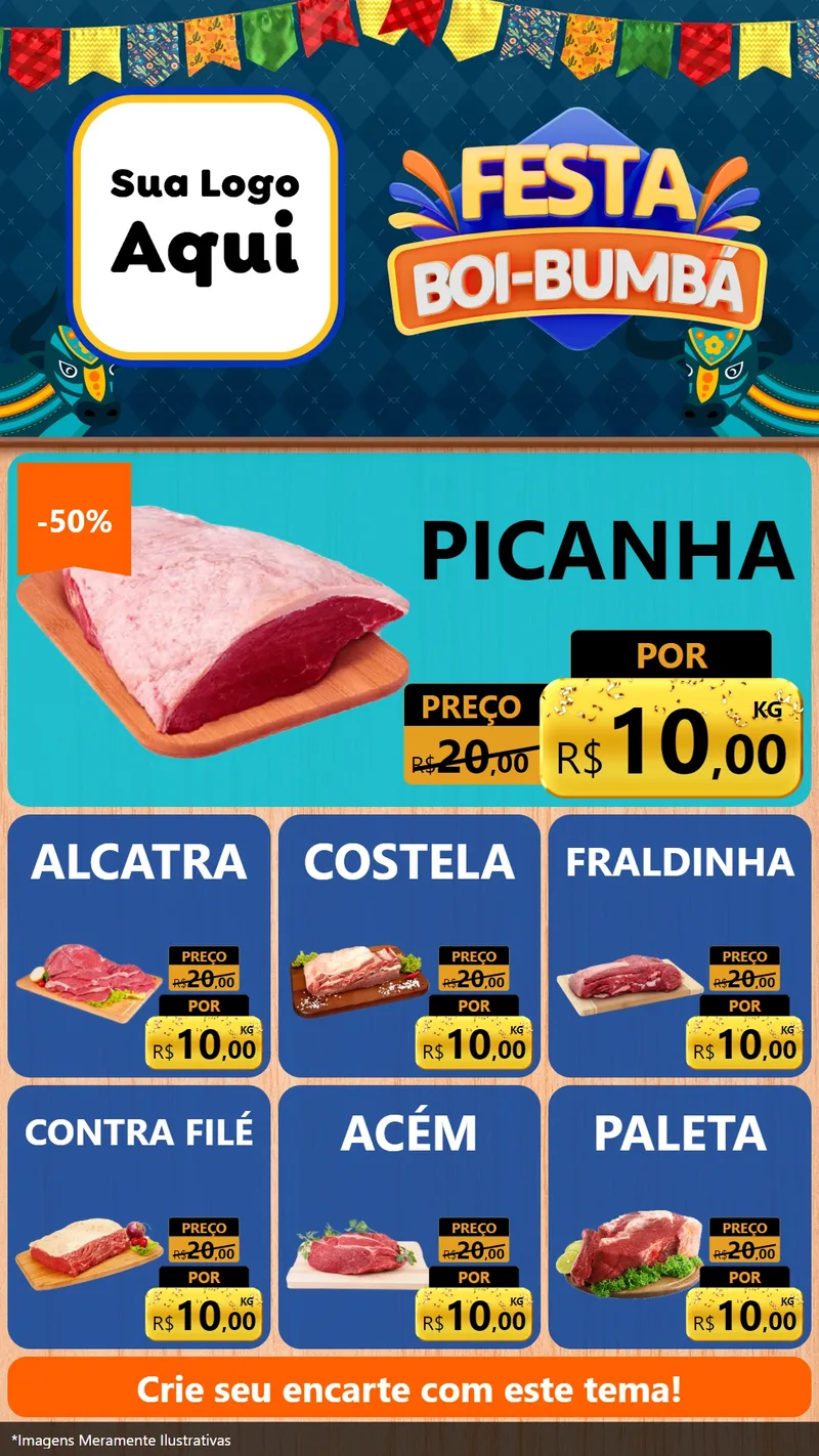 Modelo de Rede Social para Stories com o tema Festa Boi Bumbá para Açougue