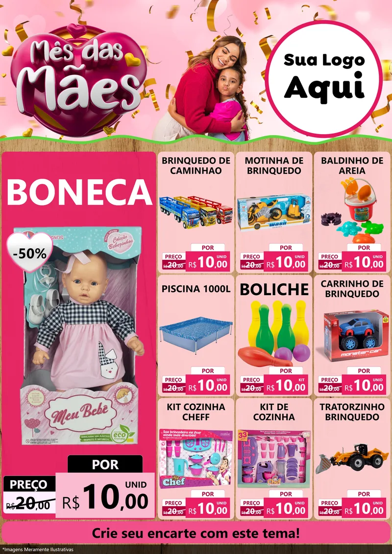 Modelo de Encarte para Encarte A4 Vertical com o tema Mês das Mães para Brinquedos