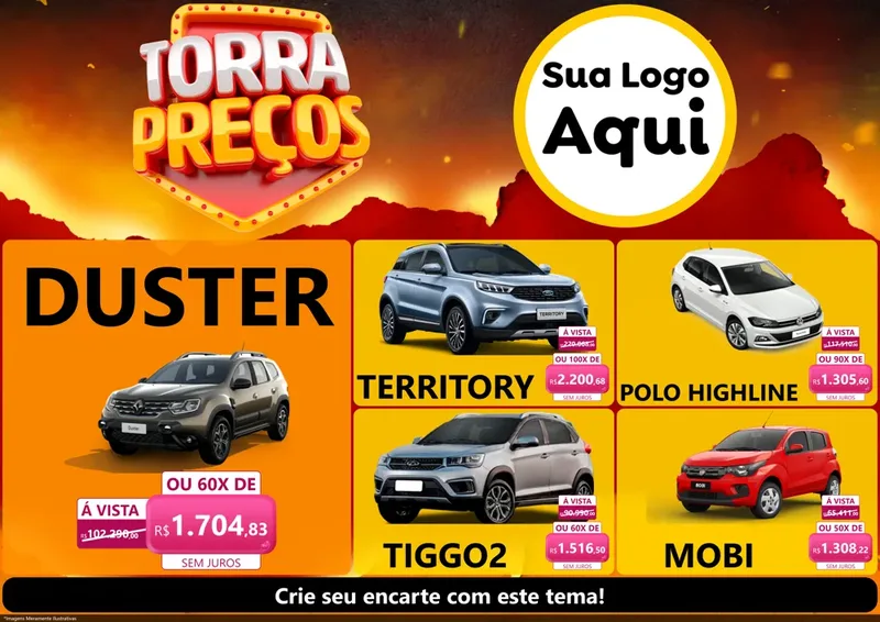 Modelo de Encarte para Encarte A4 Horizontal com o tema Torra Preços para Concessionaria de Carros
