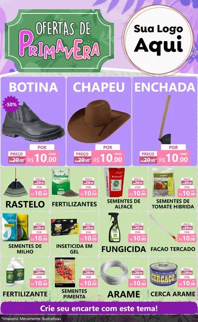 Modelo de Encarte para Encarte Grande com o tema Ofertas de Primavera para Agropecuária
