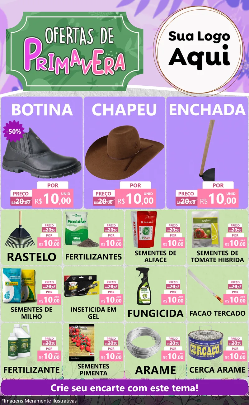 Modelo de Encarte para Encarte Grande com o tema Ofertas de Primavera para Agropecuária