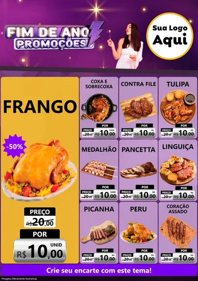 Modelo de Encarte para Encarte A4 Vertical com o tema Fim de Ano Promoções para Assados