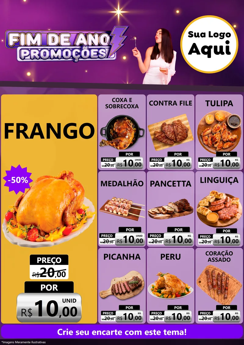 Modelo de Encarte para Encarte A4 Vertical com o tema Fim de Ano Promoções para Assados