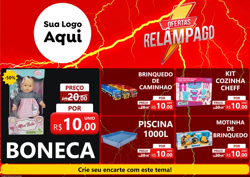 Modelo de Encarte para Encarte A4 Horizontal com o tema Ofertas Relâmpago para Brinquedos