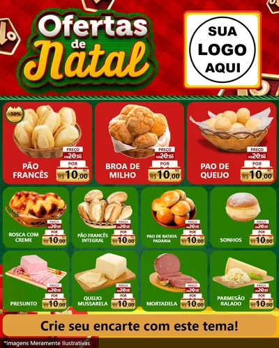 Modelo de Rede Social para Feed Instagram com o tema Ofertas de Natal para Padaria
