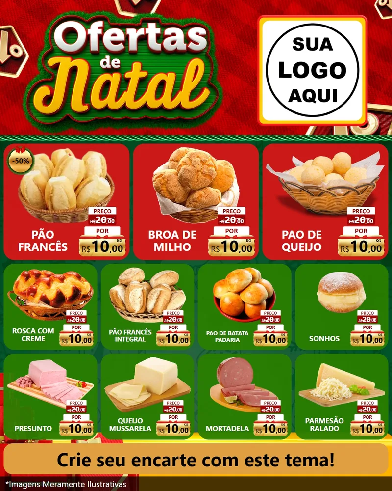 Modelo de Rede Social para Feed Instagram com o tema Ofertas de Natal para Padaria