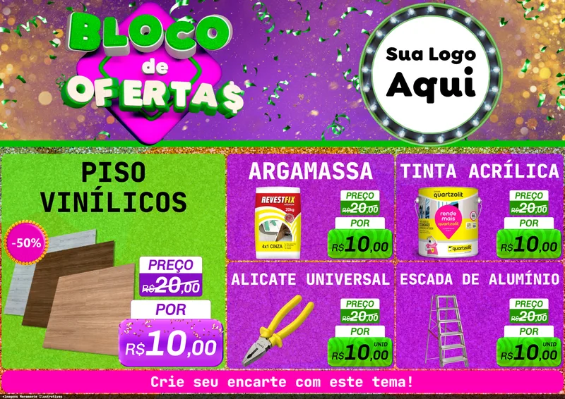 Modelo de Encarte para Encarte A4 Horizontal com o tema Bloco de Ofertas para Material para Construção