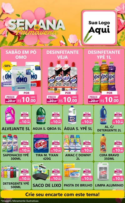Modelo de Encarte para Encarte Grande com o tema Semana da Primavera para Produtos de Limpeza