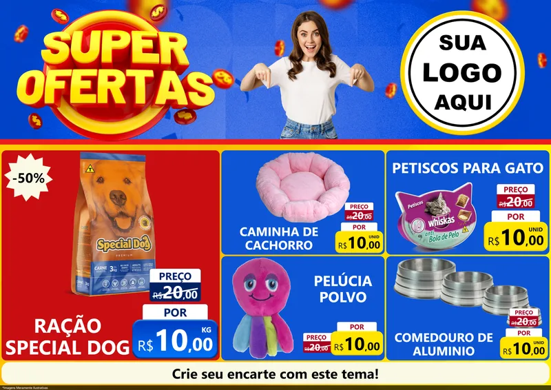 Modelo de Encarte para Encarte A4 Horizontal com o tema Super Ofertas para Pet Shop