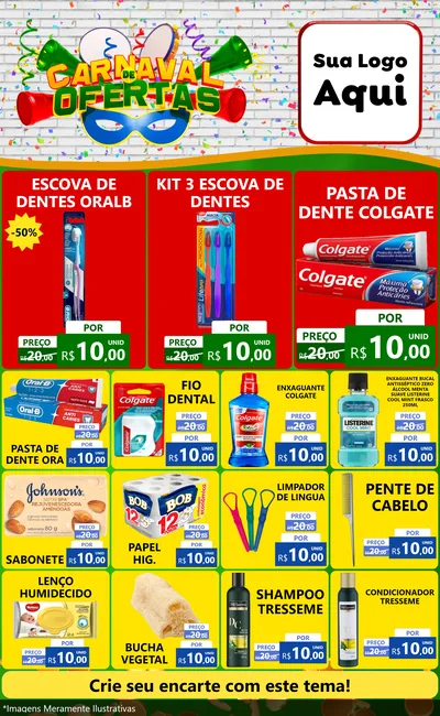 Modelo de Encarte para Encarte Grande com o tema Carnaval de Ofertas para Higiene Pessoal