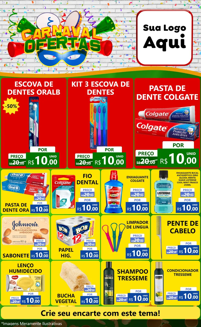 Modelo de Encarte para Encarte Grande com o tema Carnaval de Ofertas para Higiene Pessoal