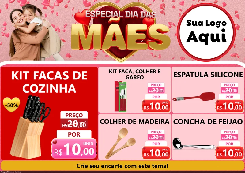 Modelo de Encarte para Encarte A4 Horizontal com o tema Especial Dia Das Mães para Utilidades Domésticas