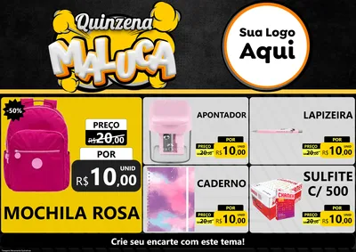 Modelo de Encarte para Encarte A4 Horizontal com o tema Quinzena Maluca para Papelaria