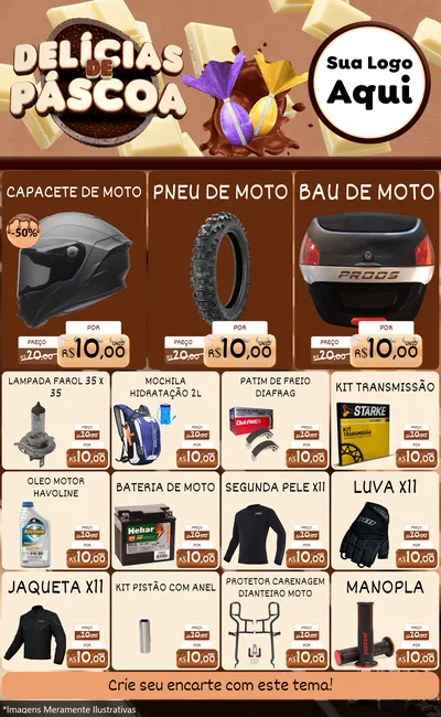 Modelo de Encarte para Encarte Grande com o tema Delícias de Páscoa para Moto peças