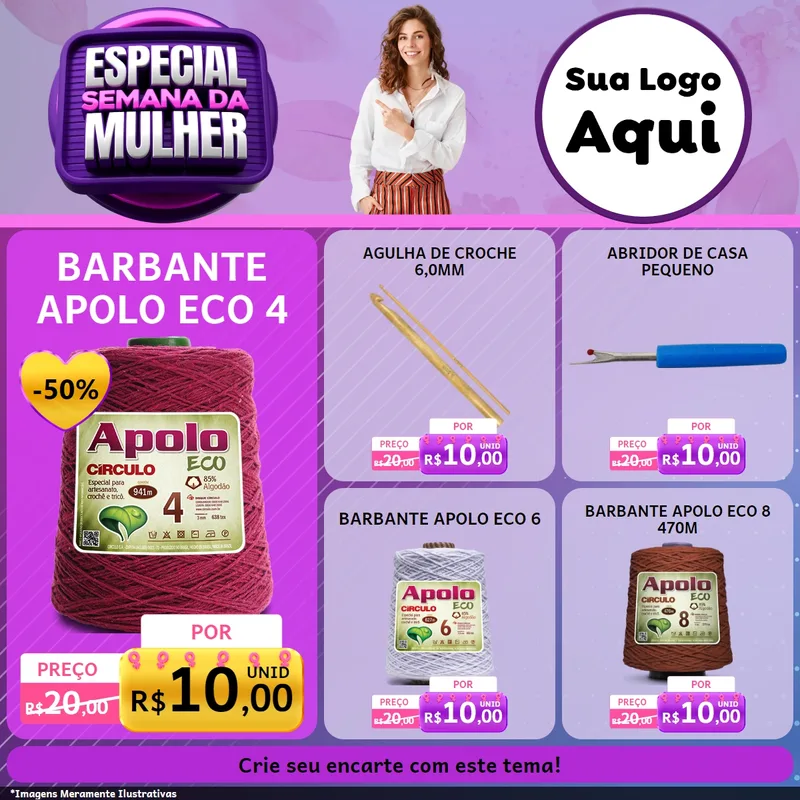 Modelo de Rede Social para Feed Facebook com o tema Especial Semana da Mulher para Armarinho e Aviamentos