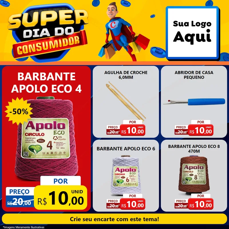 Modelo de Rede Social para Feed Facebook com o tema Super Dia do Consumidor para Armarinho e Aviamentos