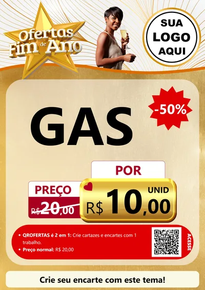 Modelo de Cartaz para Cartaz A4 Vertical com o tema Ofertas Fim de Ano para Água e gás