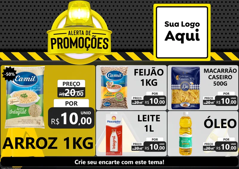 Modelo de Encarte para Encarte A4 Horizontal com o tema Alerta de Promoções para Supermercado