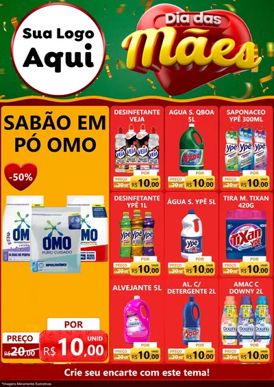 Modelo de Encarte para Encarte A4 Vertical com o tema Dia das Mães para Produtos de Limpeza