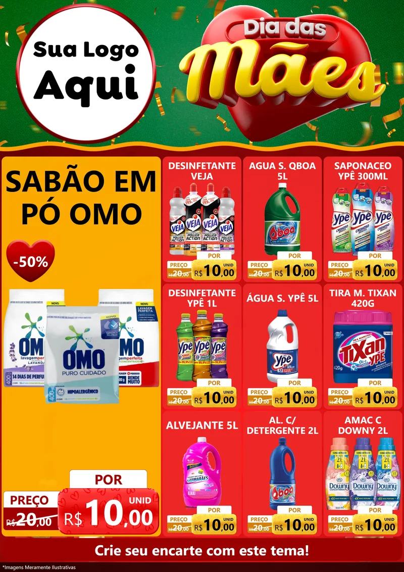 Modelo de Encarte para Encarte A4 Vertical com o tema Dia das Mães para Produtos de Limpeza