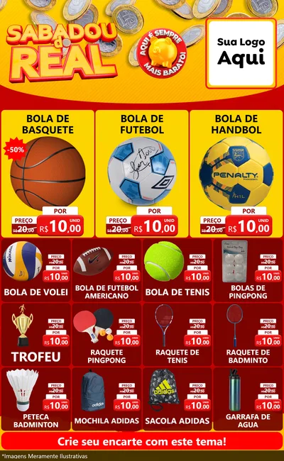 Modelo de Encarte para Encarte Grande com o tema Sabadou do Real para Artigos Esportivos