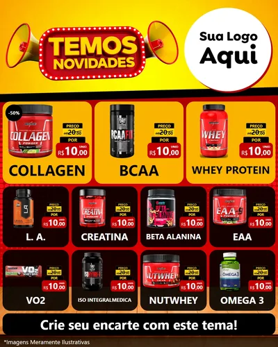 Modelo de Rede Social para Feed Instagram com o tema Temos Novidades para Suplementos alimentares