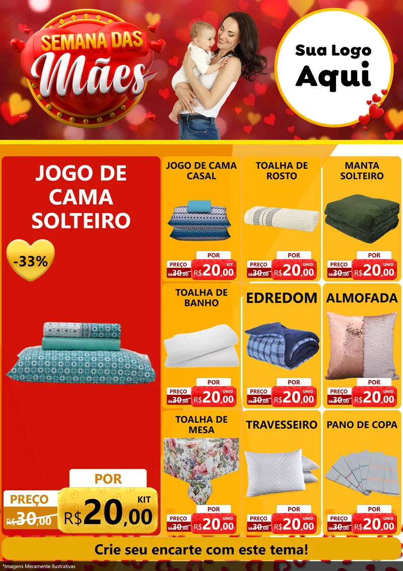 Modelo de Encarte para Encarte A4 Vertical com o tema Semana das Mães para Cama, Mesa e Banho