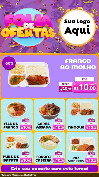 Modelo de Rede Social para Stories com o tema Folia de Ofertas para Restaurante