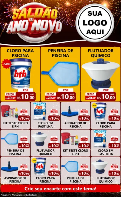 Modelo de Encarte para Encarte Grande com o tema Saldão de Ano Novo para Produtos para Piscina