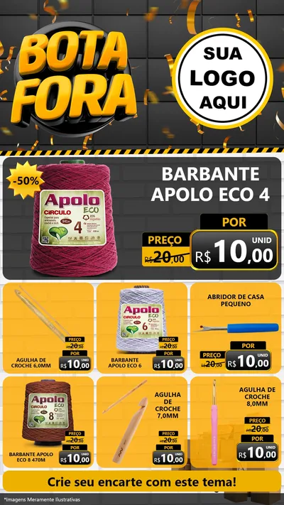 Modelo de Rede Social para Stories com o tema Bota Fora para Armarinho e Aviamentos