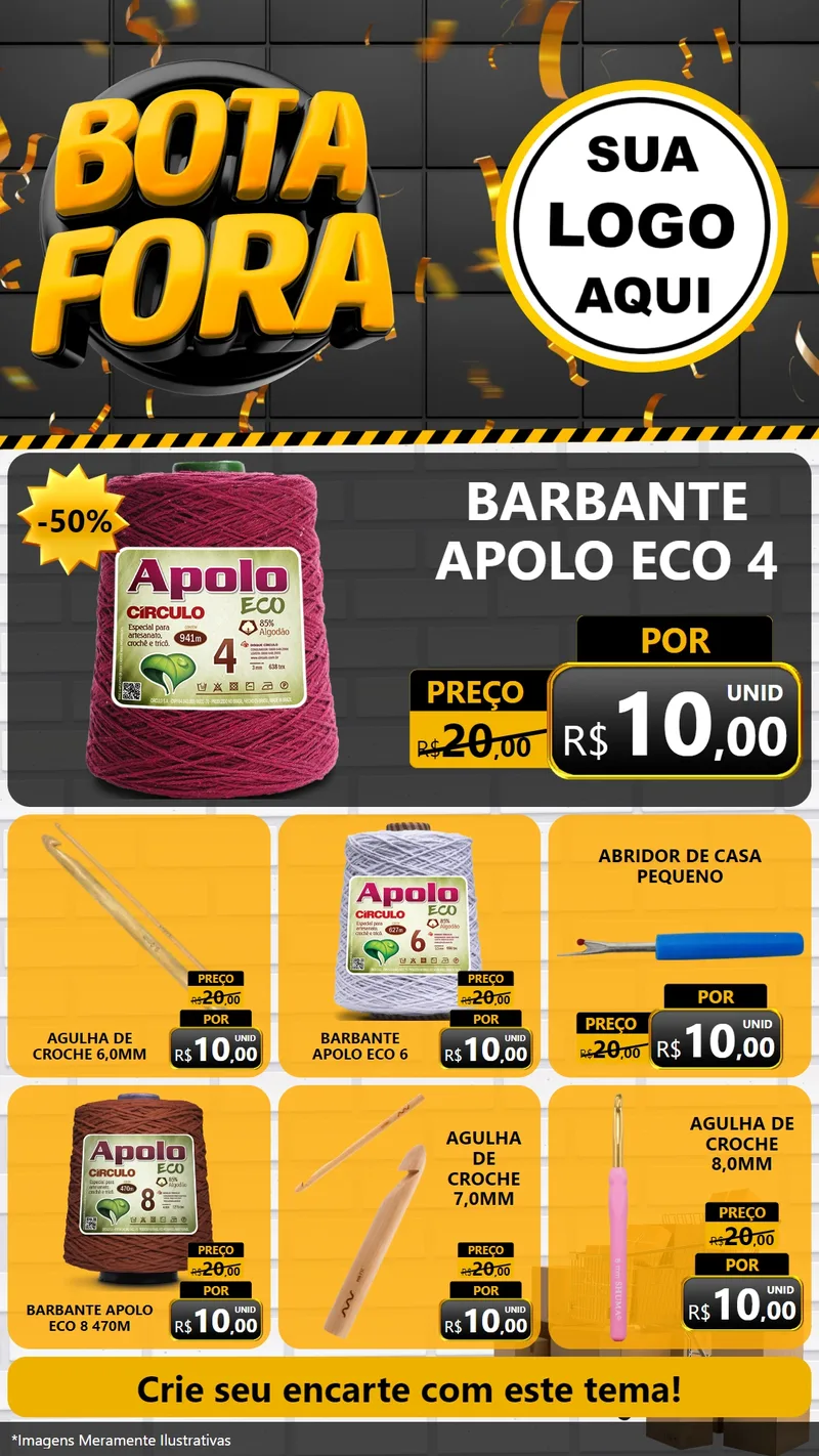 Modelo de Rede Social para Stories com o tema Bota Fora para Armarinho e Aviamentos