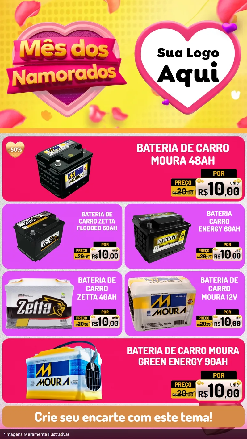 Modelo de TV para TV Vertical com o tema Mês dos Namorados para Baterias Elétricas