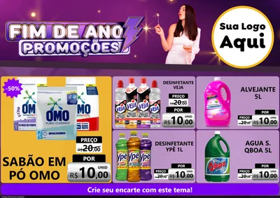 Modelo de Encarte para Encarte A4 Horizontal com o tema Fim de Ano Promoções para Produtos de Limpeza