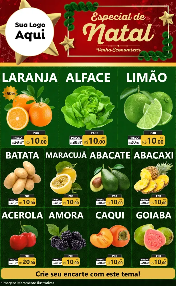Modelo de Encarte para Encarte Grande com o tema Especial de Natal para Hortifrúti