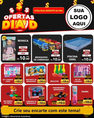 Modelo de Rede Social para Feed Instagram com o tema Ofertas Dia D para Brinquedos