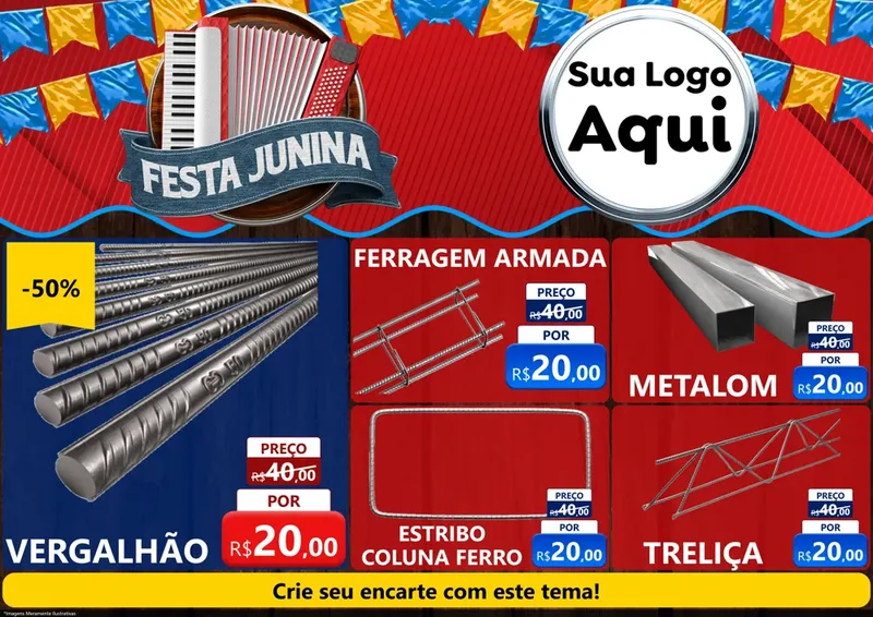Modelo de Encarte para Encarte A4 Horizontal com o tema Festa Junina para Ferragens