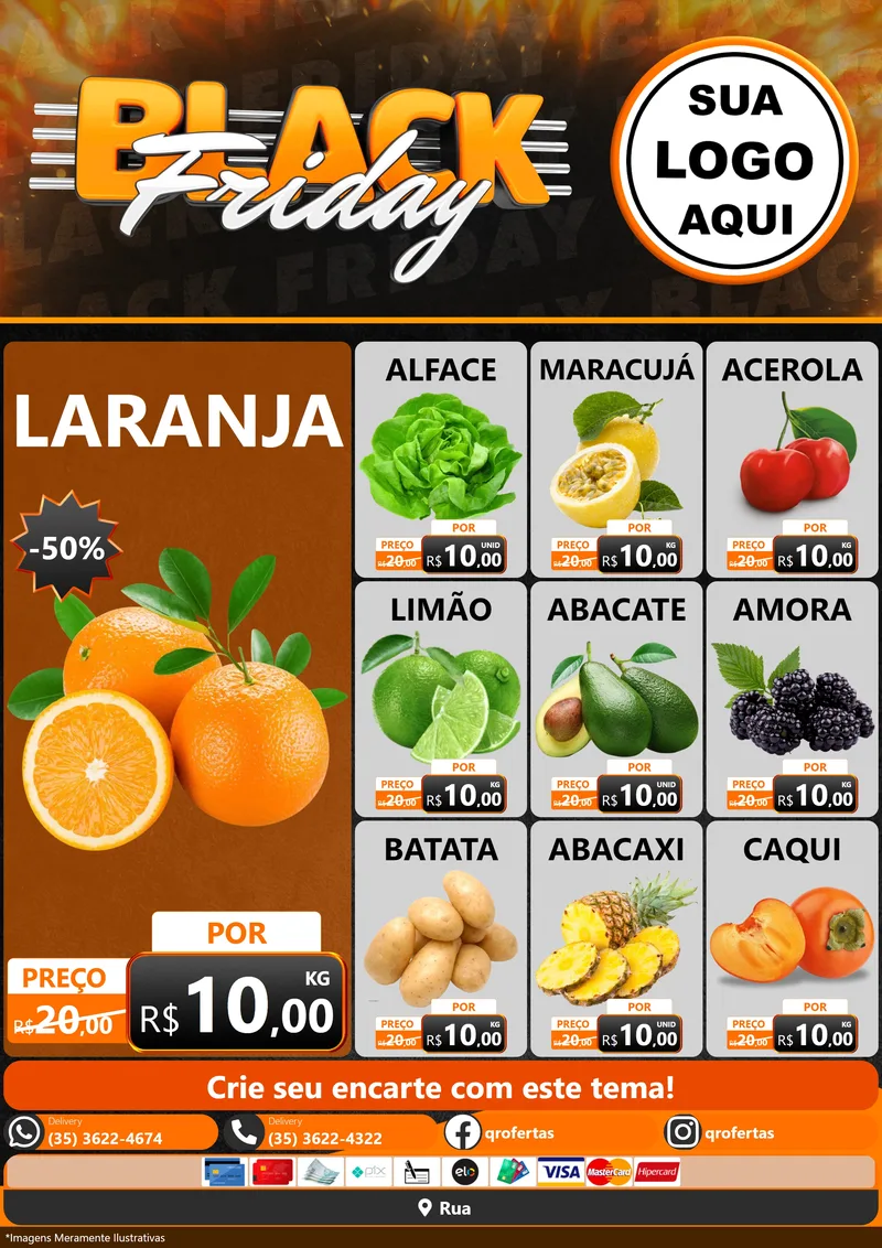 Modelo de Encarte para Encarte A4 Vertical com o tema Black Friday para Hortifrúti