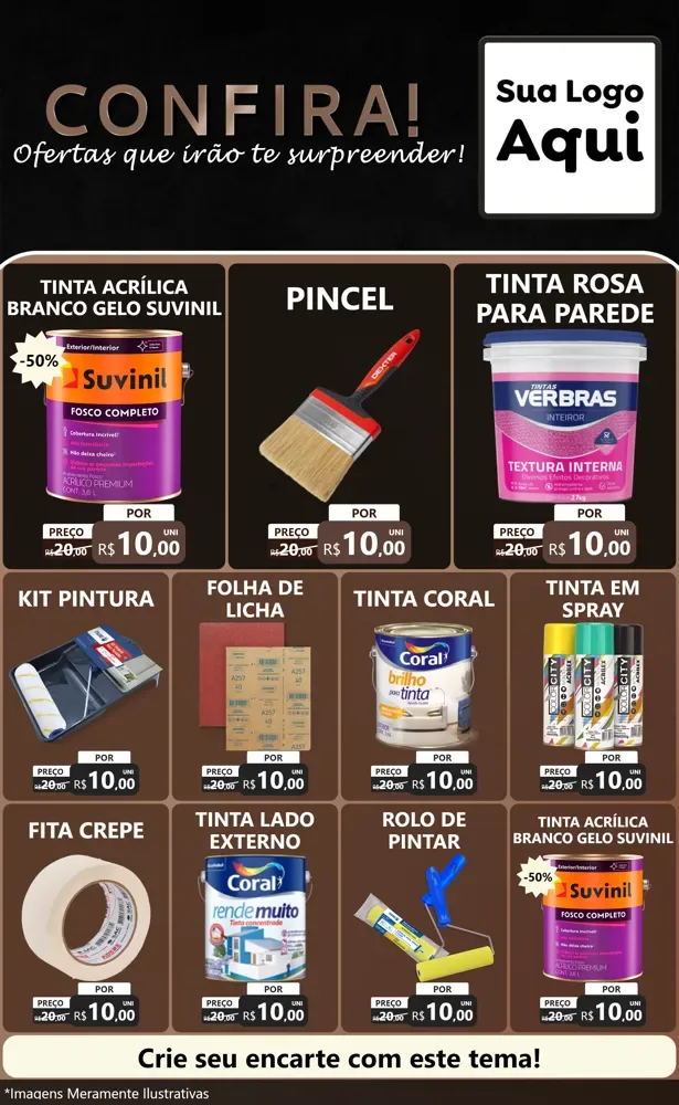 Modelo de Encarte para Encarte Grande com o tema Confira! Ofertas que irão te surpreender! para Tintas e Ferramentas