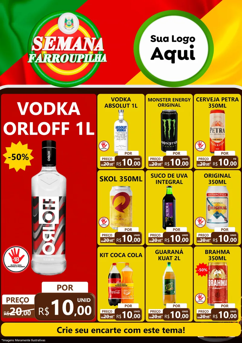 Modelo de Encarte para Encarte A4 Vertical com o tema Semana Farroupilha para Distribuidora de bebidas