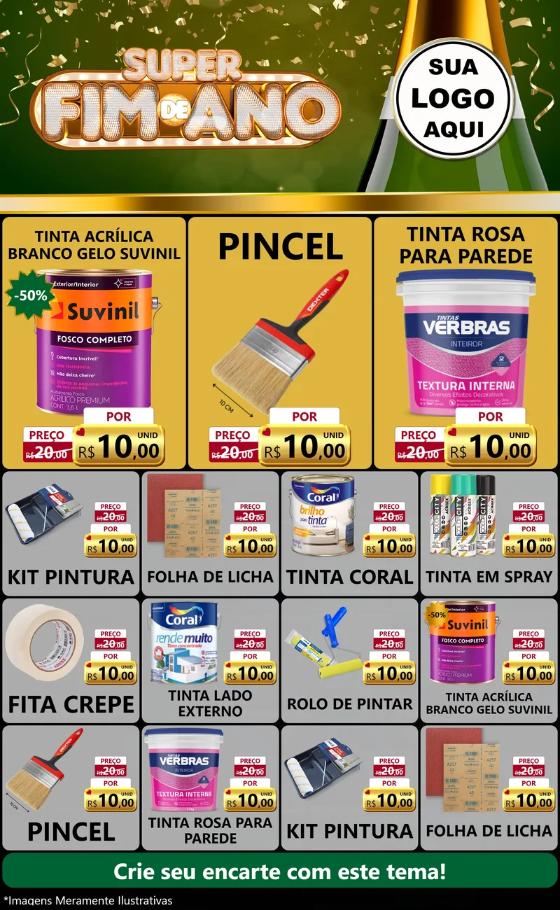 Modelo de Encarte para Encarte Grande com o tema Super Fim de Ano para Tintas e Ferramentas