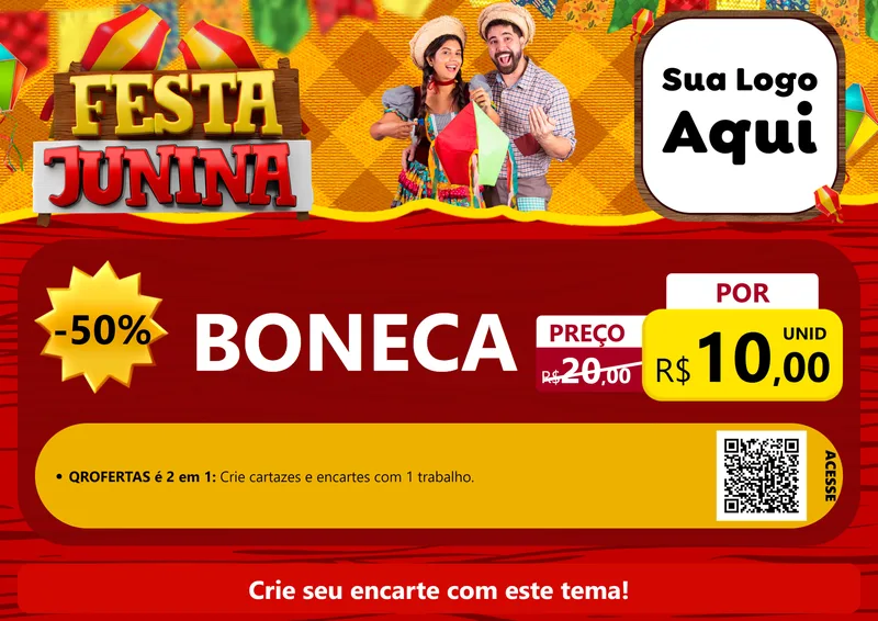 Modelo de Cartaz para Cartaz A4 Horizontal com o tema Festa Junina para Brinquedos