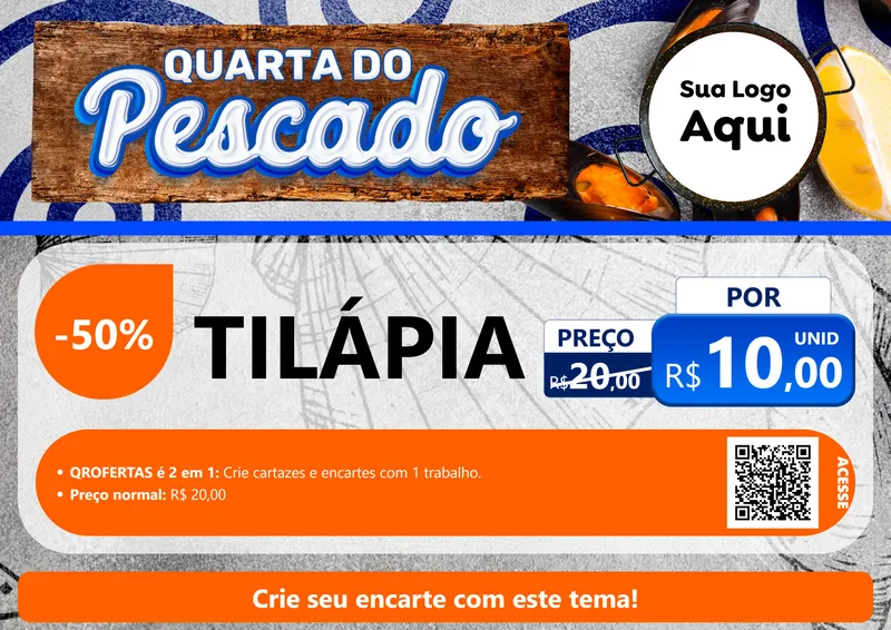Modelo de Cartaz para Cartaz A4 Horizontal com o tema Quarta do Pescado para Peixaria